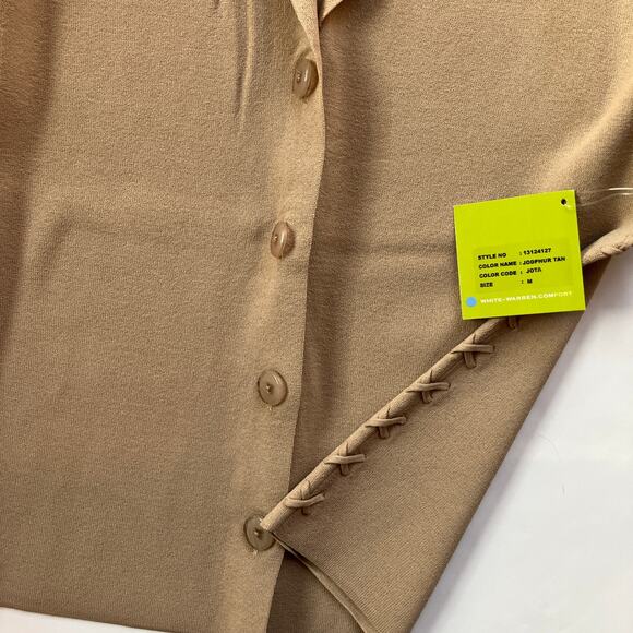 NWT White + Warren Collared Button Cardigan Sweater Size M Lace-Up Minimalist - Picture 7 of 7